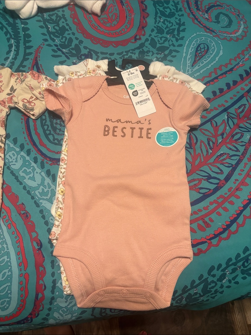 Carter's Peach Ribbed 'mama's BESTIE' One-Piece Bodysuit